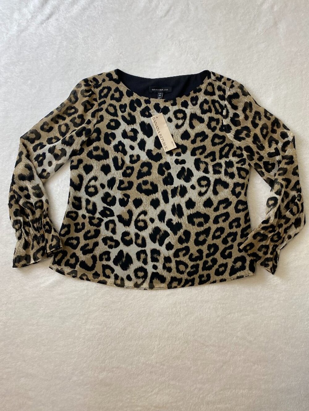 NWT Banana Republic Cheetah Print Blouse Long Sleeve Size PXS